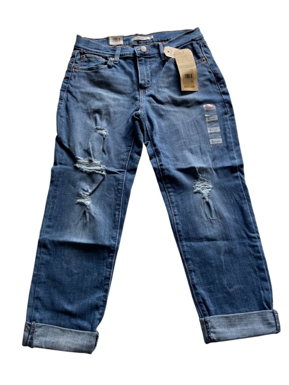 Levis Boyfriend Jeans Mid Rise W27 L27 Relaxed Fit Tapered Hypersoft Distressed